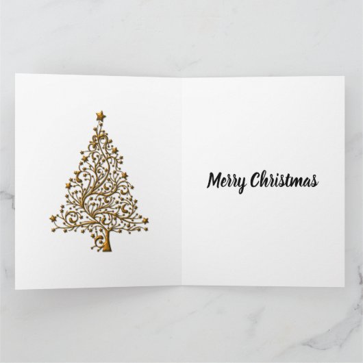 Elegant Black and Gold Christmas Tree Christmas Kaart (Binnen)