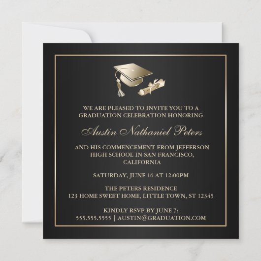 Elegant Black and Gold Class of 2012 Invitation Kaart (Achterkant)