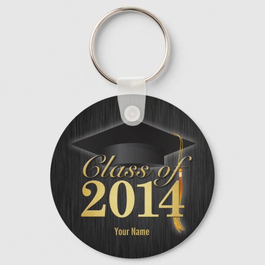 Elegant Black and Gold Class of 2014 Afstuderen Sleutelhanger (Voorkant)