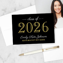 Elegant Black and Gold Class of 2023 Afstuderen Bedankkaart