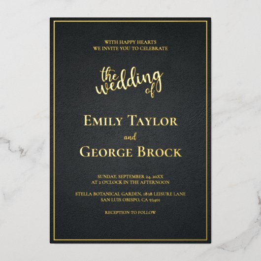 Elegant Black and Gold Classy Chic Modern Wedding Folie Uitnodiging (Voorkant)