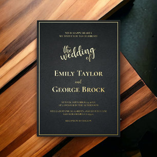 Elegant Black and Gold Classy Chic Modern Wedding Folie Uitnodiging