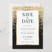 Elegant Black and Gold Confetti Wedding Save The Date (Voorkant)
