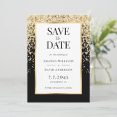 Elegant Black and Gold Confetti Wedding Save The Date (Staand voorkant)