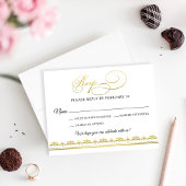 Elegant Black and Gold Damask Wedding RSVP Kaartje