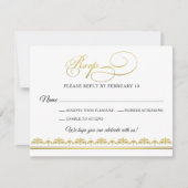 Elegant Black and Gold Damask Wedding RSVP Kaartje (Voorkant)