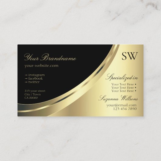 Elegant Black and Gold Decor met Monogram Luxury Visitekaartje (Achterkant)