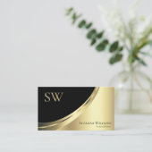 Elegant Black and Gold Decor met Monogram Luxury Visitekaartje (Staand voorkant)