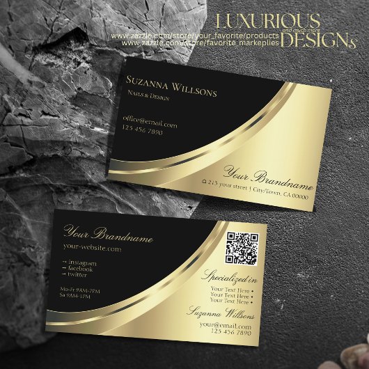 Elegant Black and Gold Decor met QR-Code Luxury Visitekaartje