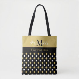 Elegant Black And Gold Diamond Pattern Monogrammed Tote Bag