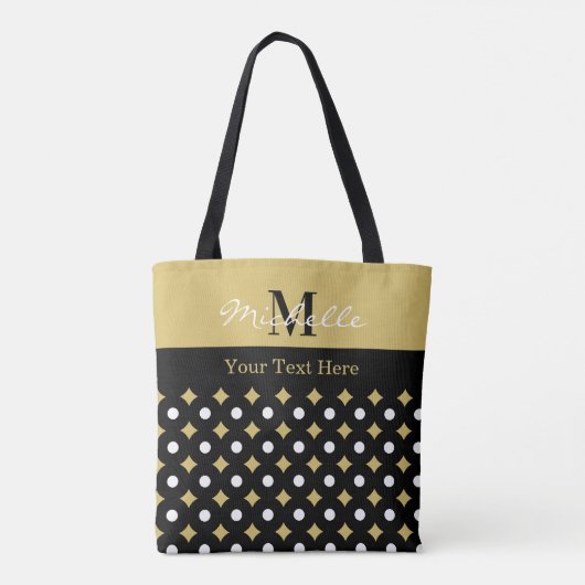Elegant Black And Gold Diamond Pattern Monogrammed Tote Bag (Achterkant)