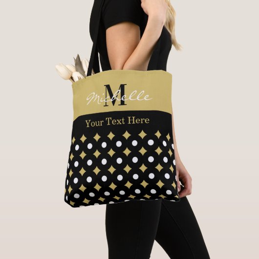 Elegant Black And Gold Diamond Pattern Monogrammed Tote Bag (Dichtbij)