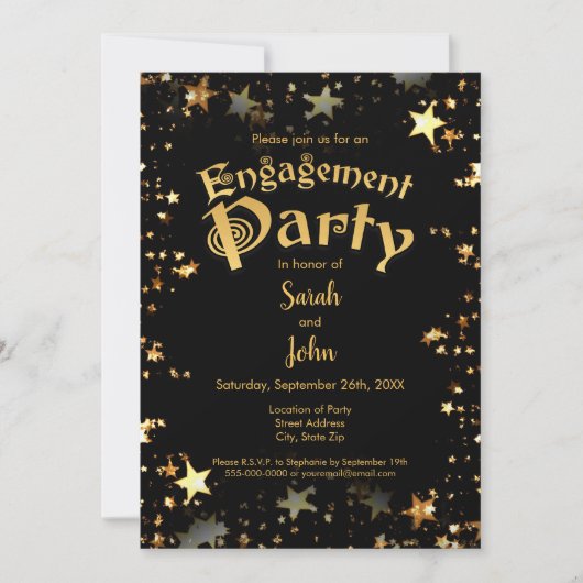 Elegant Black and Gold Engagement Party Kaart (Voorkant)