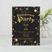 Elegant Black and Gold Engagement Party Kaart (Staand voorkant)