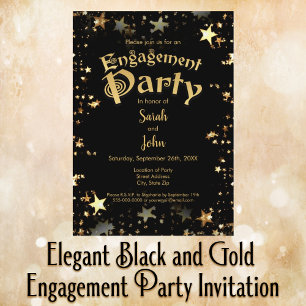 Elegant Black and Gold Engagement Party Kaart