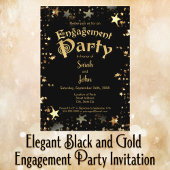 Elegant Black and Gold Engagement Party Kaart