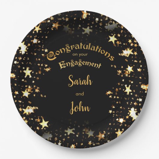 Elegant Black and Gold Engagement Party Papieren Bordje (Voorkant)