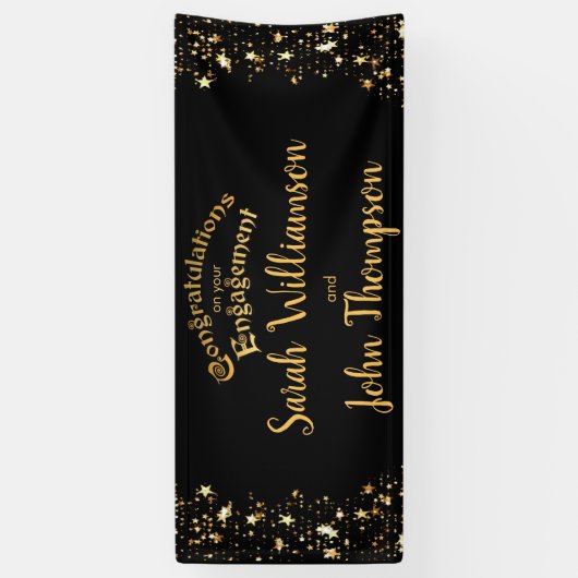 Elegant Black and Gold Engagement Party Spandoek (Verticaal)