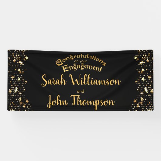 Elegant Black and Gold Engagement Party Spandoek (Horizontaal)