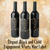 Elegant Black and Gold Engagement Party Wijn Etiket