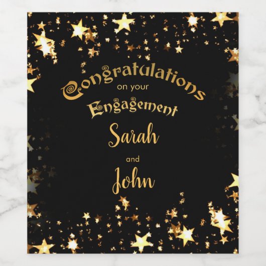 Elegant Black and Gold Engagement Party Wijn Etiket (Enkel label)