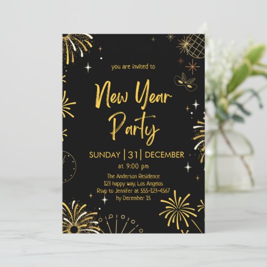 Elegant Black and Gold Fireworks New Year’s Eve  Kaart (Staand voorkant)