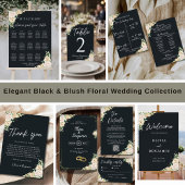 Elegant Black and Gold Floral Wedding Invitation Kaart