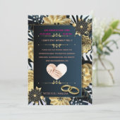Elegant Black and Gold Floral Wedding Invitation Kaart (Staand voorkant)