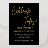  Elegant Black and Gold Foil Birthday Invitation Folie Uitnodiging (Voorkant)