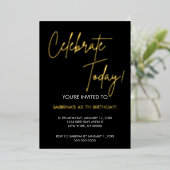 Elegant Black and Gold Foil Birthday Invitation Folie Uitnodiging (Staand Voorkant)