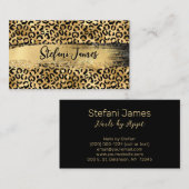Elegant Black and Gold Foil Leopard Brush Stroke Visitekaartje (Voorkant / Achterkant)