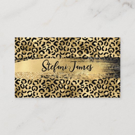 Elegant Black and Gold Foil Leopard Brush Stroke Visitekaartje (Voorkant)