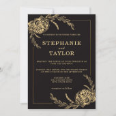 Elegant Black and Gold Foil Rozen Wedding Kaart (Voorkant)