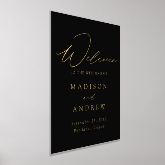 Elegant Black and Gold Foil Script Weduwen Welkom Folie Afdrukken (Laagn)