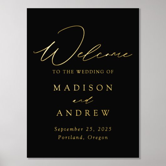 Elegant Black and Gold Foil Script Weduwen Welkom Folie Afdrukken (Voorkant)