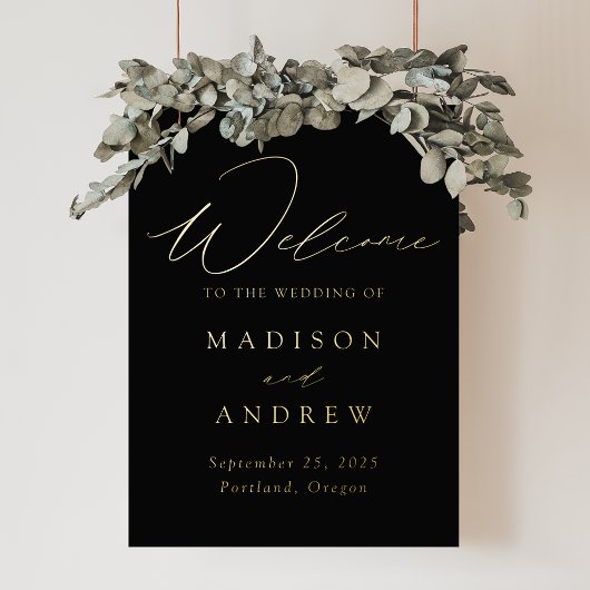 Elegant Black and Gold Foil Script Weduwen Welkom Folie Afdrukken