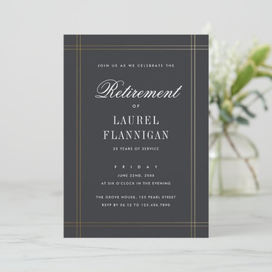 Elegant Black and Gold Formal Retirement Party Kaart (Staand voorkant)