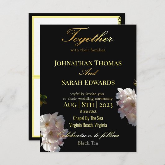Elegant Black and Gold Formal Wedding Briefkaart (Voorkant / Achterkant)