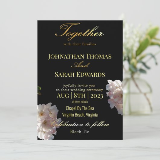 Elegant Black and Gold Formal Wedding Invitation Kaart (Staand voorkant)