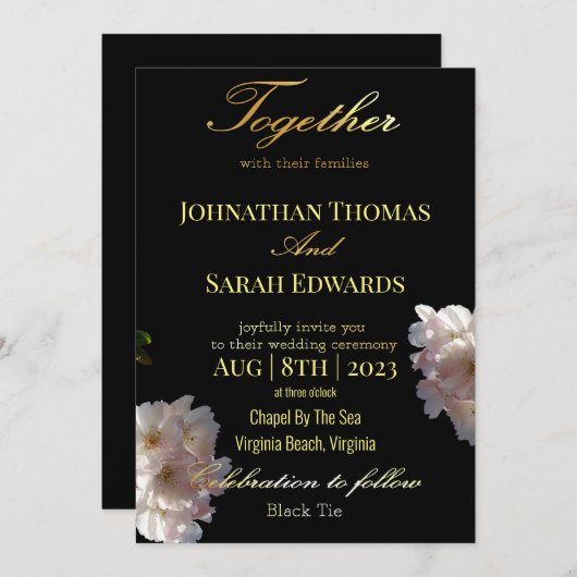 Elegant Black and Gold Formal Wedding Invitation Kaart (Voorkant / Achterkant)