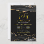 Elegant Black and Gold Forty and Fabulous Kaart (Voorkant)