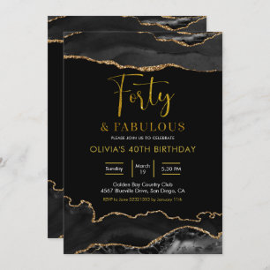 Elegant Black and Gold Forty and Fabulous Kaart