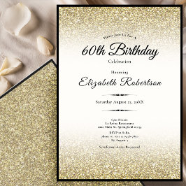 Elegant Black and Gold Glitter 60th Birthday Kaart