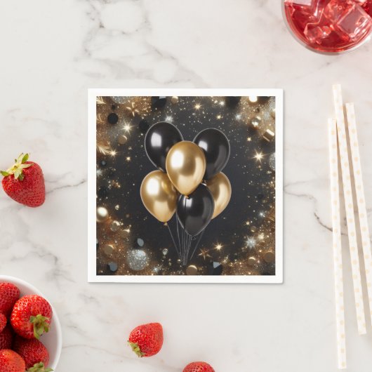 Elegant Black and Gold Glitter Balloon Birthday Servet (Insitu)