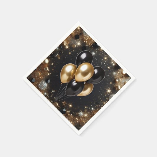 Elegant Black and Gold Glitter Balloon Birthday Servet (Hoek)