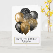 Elegant Black and Gold Glitter Balloons Birthday Kaart (Gele Bloem)