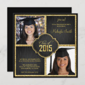 Elegant Black and Gold Glitter Class of 2015 Kaart (Voorkant / Achterkant)