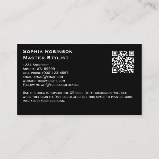 Elegant Black and Gold Glitter Salon Business Card Visitekaartje (Achterkant)