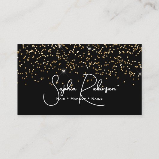 Elegant Black and Gold Glitter Salon Business Card Visitekaartje (Voorkant)