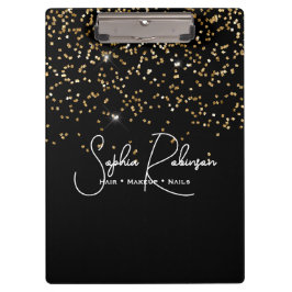 Elegant Black and Gold Glitter Salon Business Klembord
